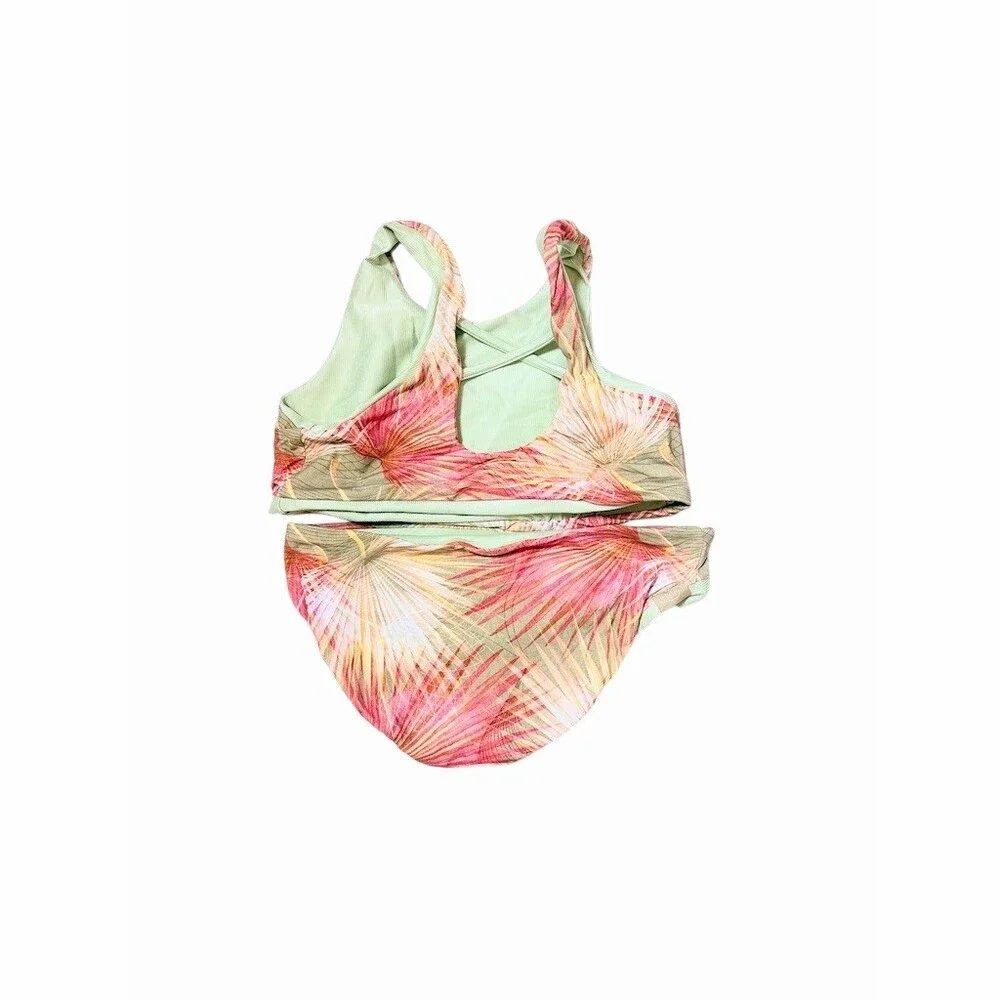 IMSY Girls Reversible Bikini Set 8 | Mint Green & Tropical Palm Print